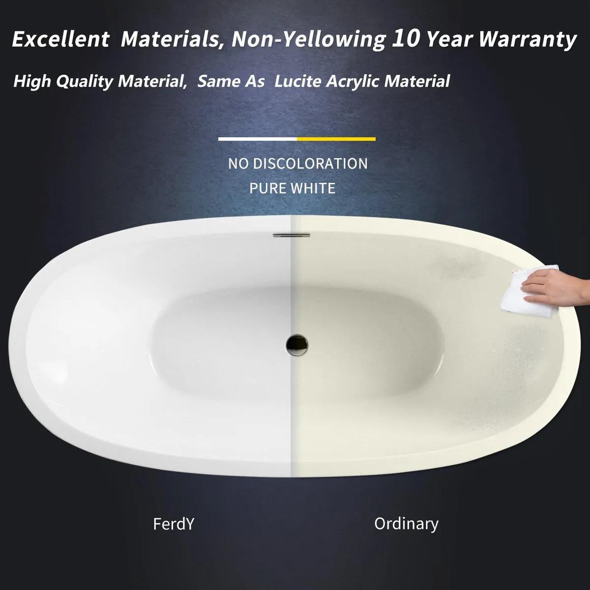 Shangri-La 67" Acrylic Freestanding Bathtub, Classic Oval Shape Freestanding Soaking Acrylic Bathtub, Modern White