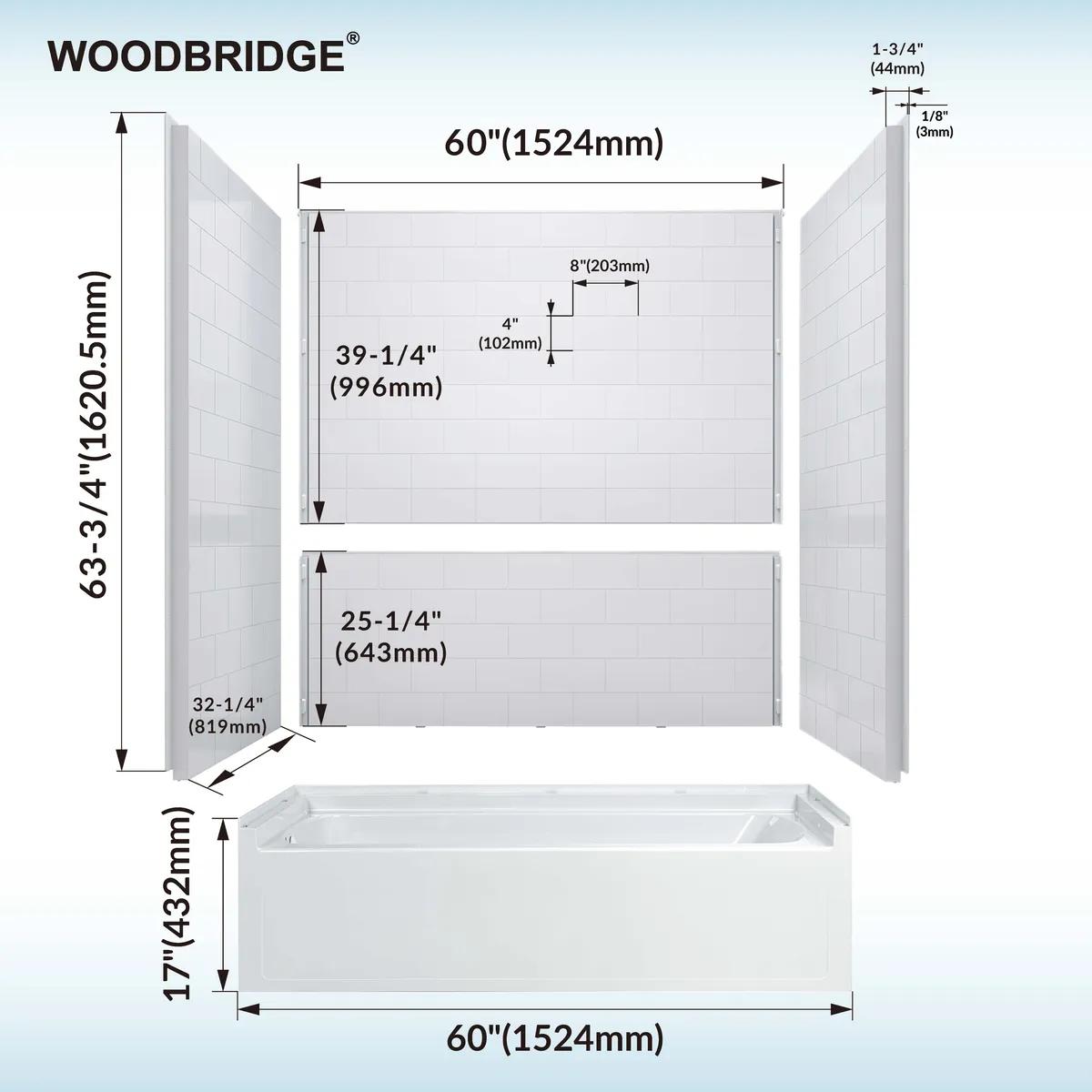 TB-6032-L Alcove Tub Surround with Bathtub Combo - 4 Piece