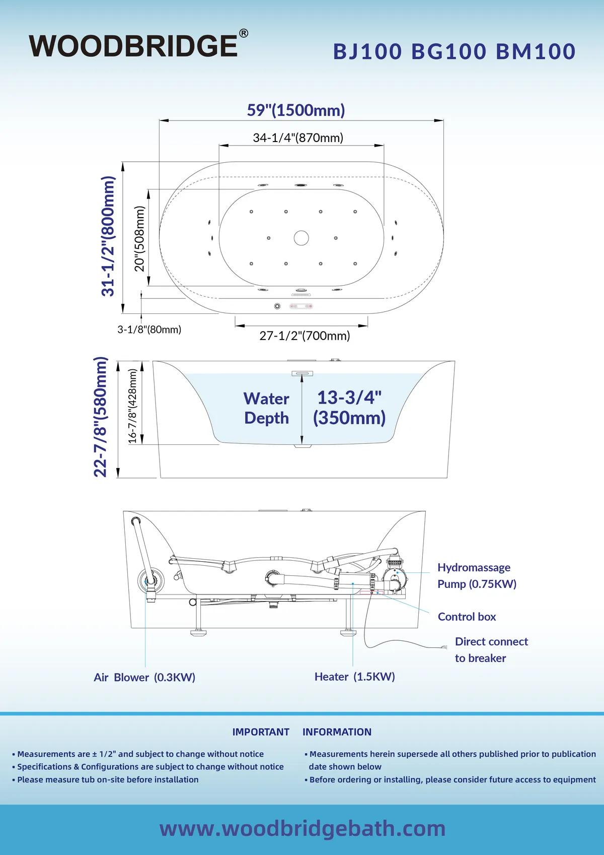 BG100 59" x 31-1/2" Whirlpool and Air Bath in Brushed Gold