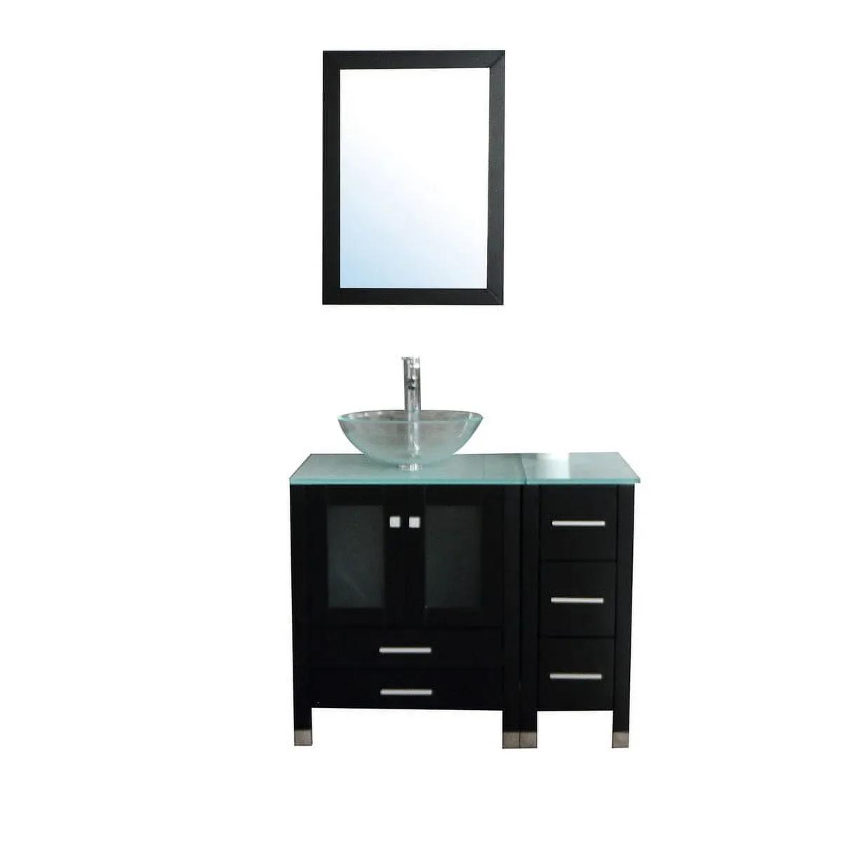 36" Luxurious Bathroom Vanity and Sink Combo Cabinet with Glass Vessel Sink and Faucet Pop Up Drain, Black