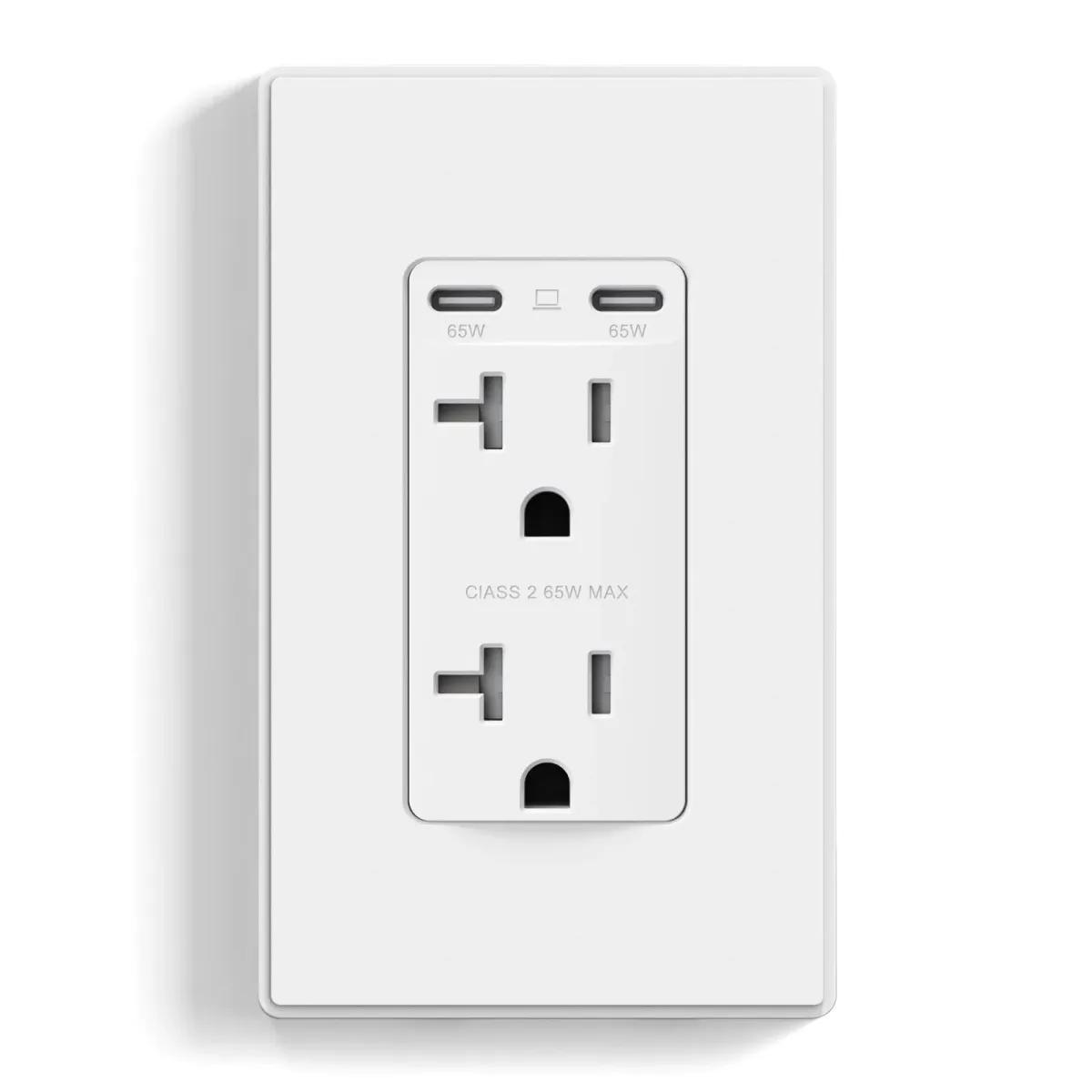 USB C/C 65W Ultra-Speed Wall Outlet, 15A/20A, Tamper-Resistant