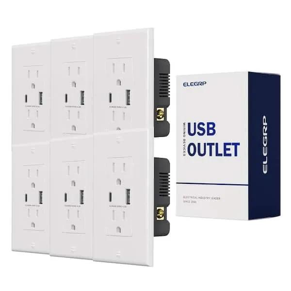 USB Outlets, 15 Amp Wall Outlet with USB Ports, 21W USB Outlets Receptacles with Type A & Type C Ports, Tamper