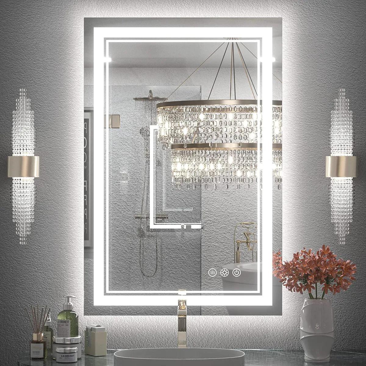 LED Bathroom Mirror with Frontlit and Backlit 24'' x 36'', 3 Colors Temperature & Dimmable Vanity Mirror, Rectangular