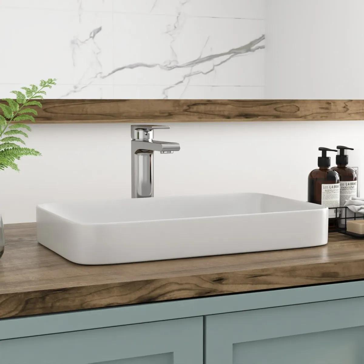 DV-1V0047 Ally Semi-Recessed Ceramic Rectangular Vessel Sink