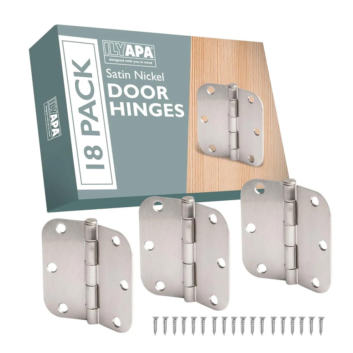 18 Pack Brushed Nickel Door Hinges, 3.5 x 3.5 Inch Interior Satin Nickel with 5/8 Inch Radius Corners