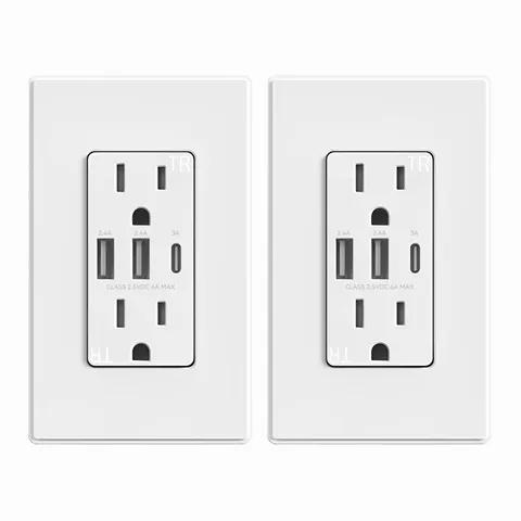 USB Outlets Receptacles, 3-Port USB C Wall Outlet, 30W 6.0A USB Electrical Outlet, 15 Amp Tamper-Resistant Outlet with