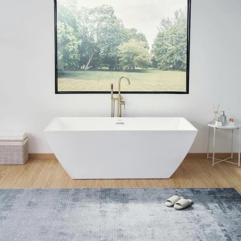 Montpellier 67 in. x 31.5 in. Acrylic Flatbottom Freestanding Soaking Bathtub with Center Drain in White/Polished Chrome