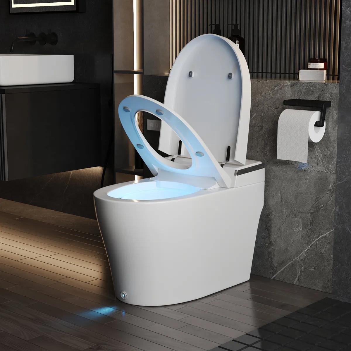 DV-1S0029 Tankless Elongated Smart Toilet, One-Piece with Foot Kick Flush, Built-in Bidet, Heated Seat, Warm Air Dryer
