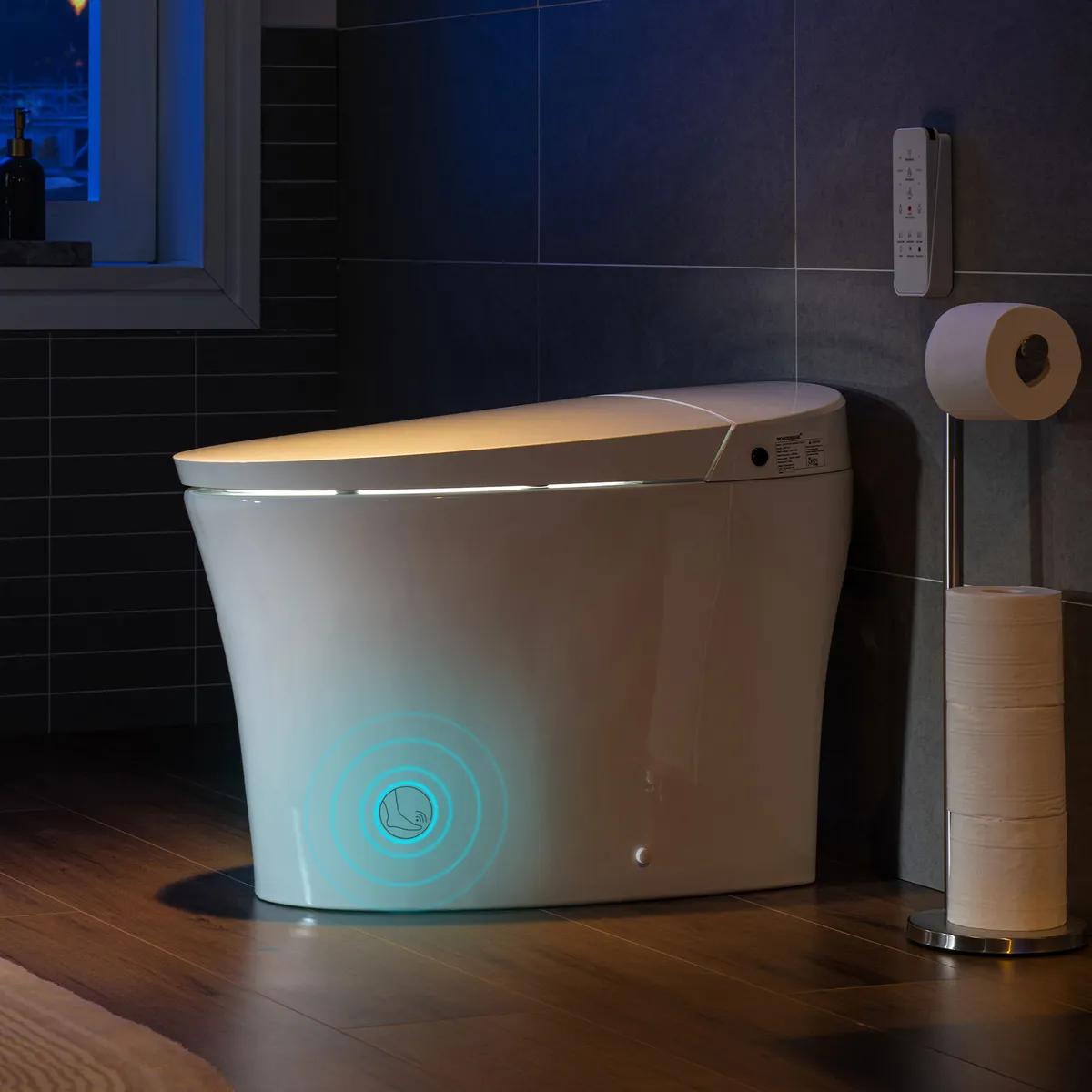 B0970S Smart Bidet Tankless Toilet Elongated One Piece Chair Height, Auto Flush, Foot Sensor Operation, Heated Seat