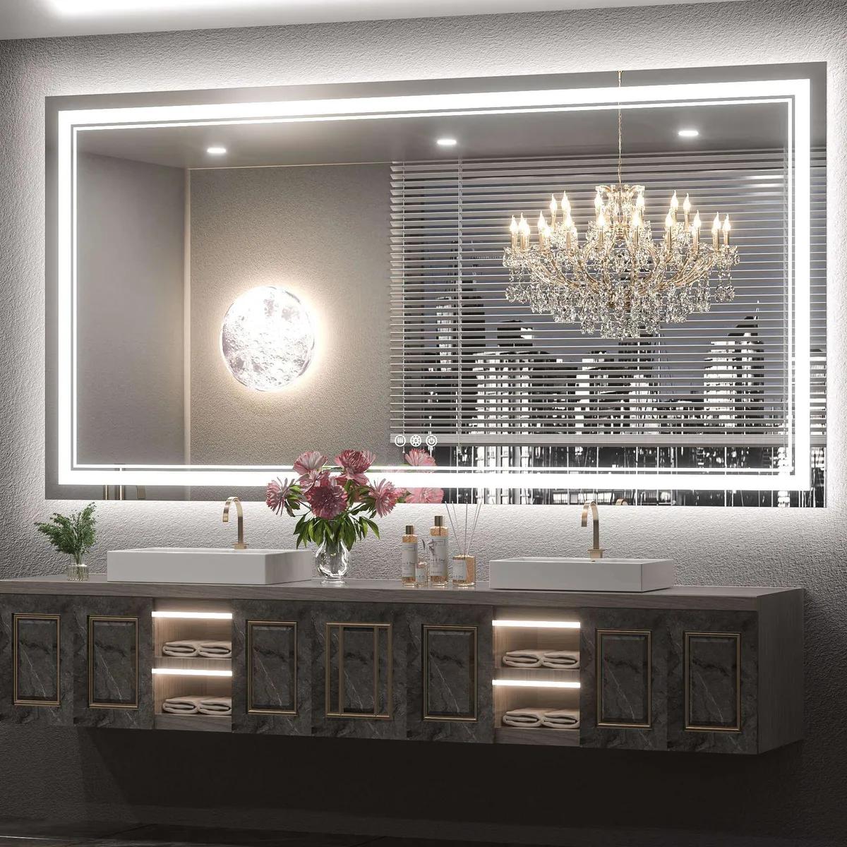 UL Certificated 3-Color Frontlit and Backlit Double Lights LED Bathroom Mirror