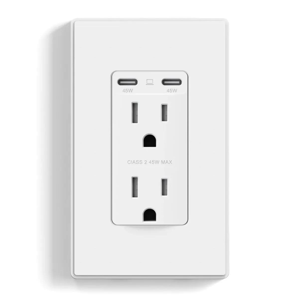 USB C/C 45W Ultra-Speed Wall Outlet, 15A/20A, Tamper-Resistant