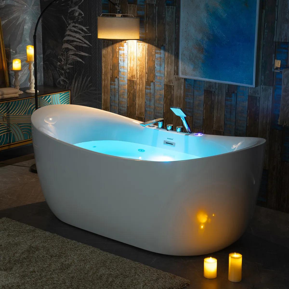 BJ400+F0041CH 72" Whirlpool Bath with Tub Filler and LED Control Panel
