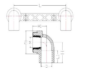 UPVC ASTM SCH80 Double Female Elbow (Brass Insert) — 1/2" to 3/4"×1/2"