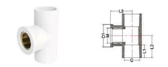 UPVC ASTM SCH40 Female Tee (Brass Insert) — 1/2" to 3/4"