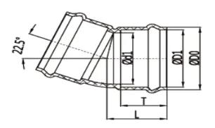 UPVC DIN Rubber Joint PN10 22.5° Elbow (F/F) — 63 to 315
