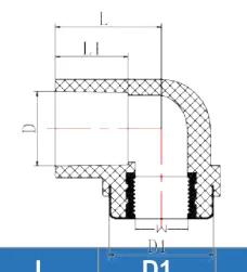 UPVC ASTM SCH80 Female Elbow (Brass Insert) — 1/2"×1/2" to 1"×1"